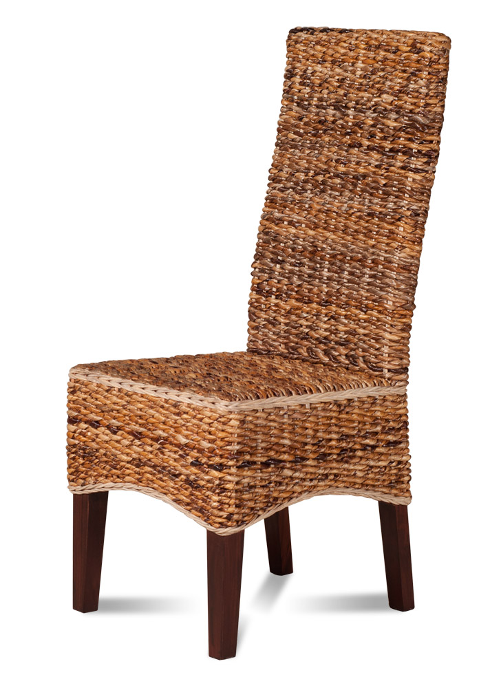 RATTAN/WICKER DINING ROOM CHAIR – NATURAL ABACA WEAVE SOLID MAHOGANY