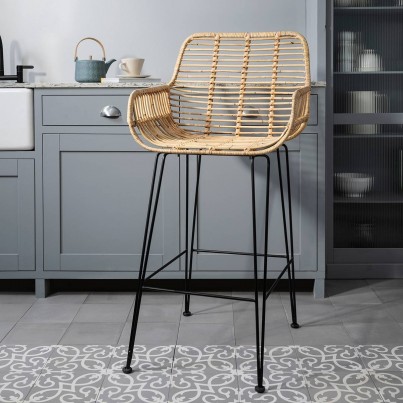 Rattan Wicker Industrial Bar Stool With, Wicker And Rattan Bar Stools