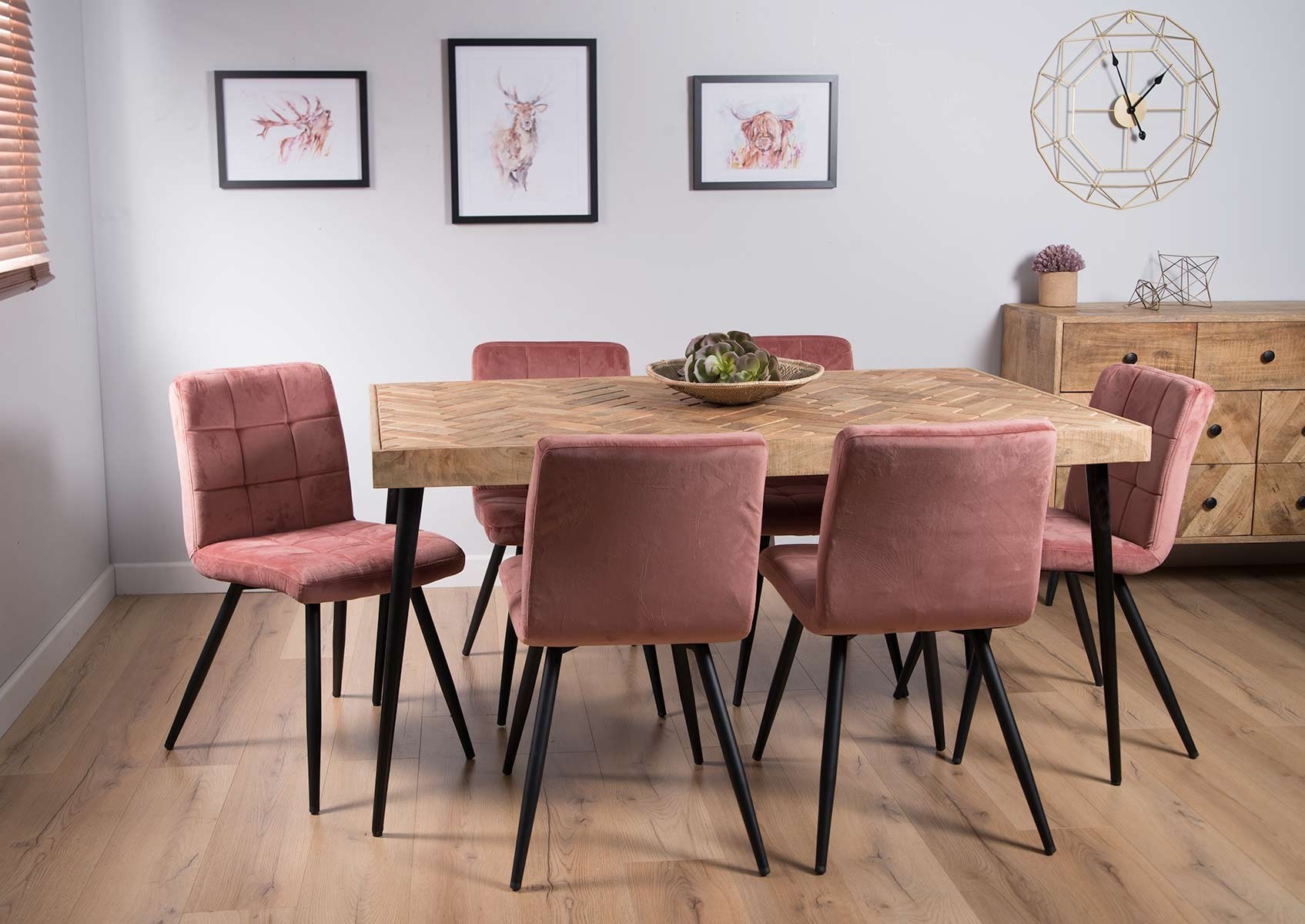Mango 6 Seater Dining Set, Light Pink Dining Room Chairs