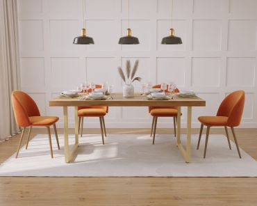 Imari Mango & Brass 6-Seater Dining Set - Sophia Velvet Chairs