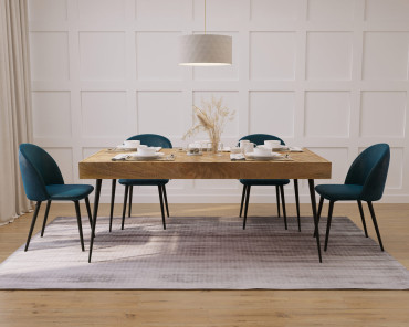 Urban Industrial Mango 6-Seater Dining Set (180cm) - Sophia Velvet Chairs (Dark Blue)