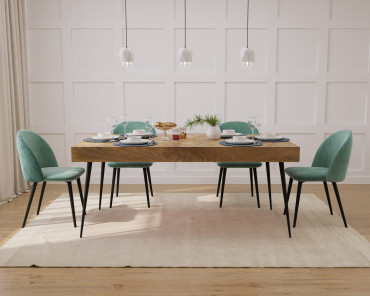 Urban Industrial Mango 6-Seater Dining Set (180cm) - Sophia Velvet Chairs (Duckegg)