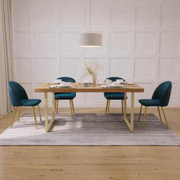 Imari Mango & Brass 6-Seater Dining Set (180cm) - Sophia Velvet Chairs (Dark Blue)