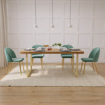 Imari Mango & Brass 6-Seater Dining Set (180cm) - Sophia Velvet Chairs (Duckegg)