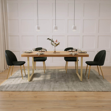 Imari Mango & Brass 6-Seater Dining Set (180cm) - Sophia Velvet Chairs (Green)