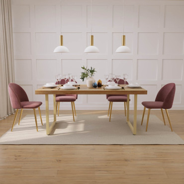 Imari Mango & Brass 6-Seater Dining Set (180cm) - Sophia Velvet Chairs (Pink)