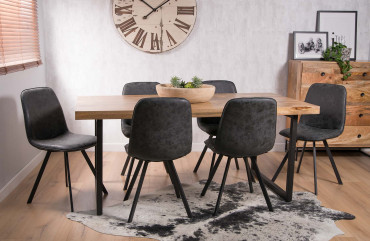 Chicago Industrial Mango 6-Seater Dining Set - Charcoal Grey