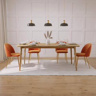 Imari Mango & Brass 6-Seater Dining Set (180cm) - Sophia Velvet Chairs (Orange)