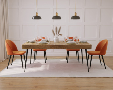 Urban Industrial Mango 6-Seater Dining Set (180cm) - Sophia Velvet Chairs (Orange)