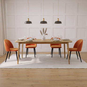 Oslo Light Mango 6-Seater Dining Set (150cm) - Sophia Velvet Chairs (Orange with Black Legs)