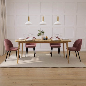 Oslo Light Mango 6-Seater Dining Set (150cm) - Sophia Velvet Chairs (Pink with Black Legs)