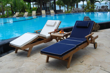 Twin Bedford Teak Sun Loungers Set With Cushions 1