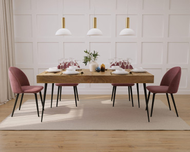 Urban Industrial Mango 6-Seater Dining Set (180cm) - Sophia Velvet Chairs (Pink)