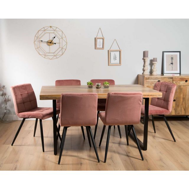 Brooklyn Industrial 140-180cm Extending 6-Seater Dining Set (Capri Pink Chairs)